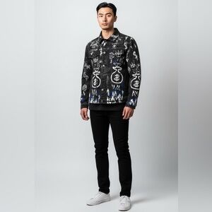 Men's Black Graphic Denim Jacket